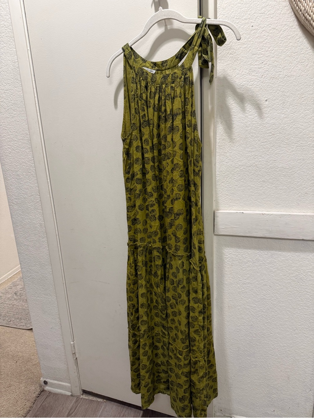 Cost Plus World Market Olive Green Tie-Shoulder Maxi Dress L/XL